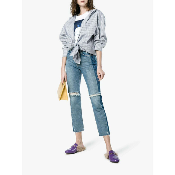 Gucci Princetown Purple Leather Beige Nude Fur Loafer Slide Mule Slipper Flat 36 - Picture 5 of 12